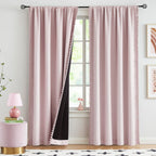 Pink Blackout-Curtains For Bedroom Pom Pom Thermal Insulated 100% Full Blackout Curtain Panels For Girls Baby Nursery Room 90 In