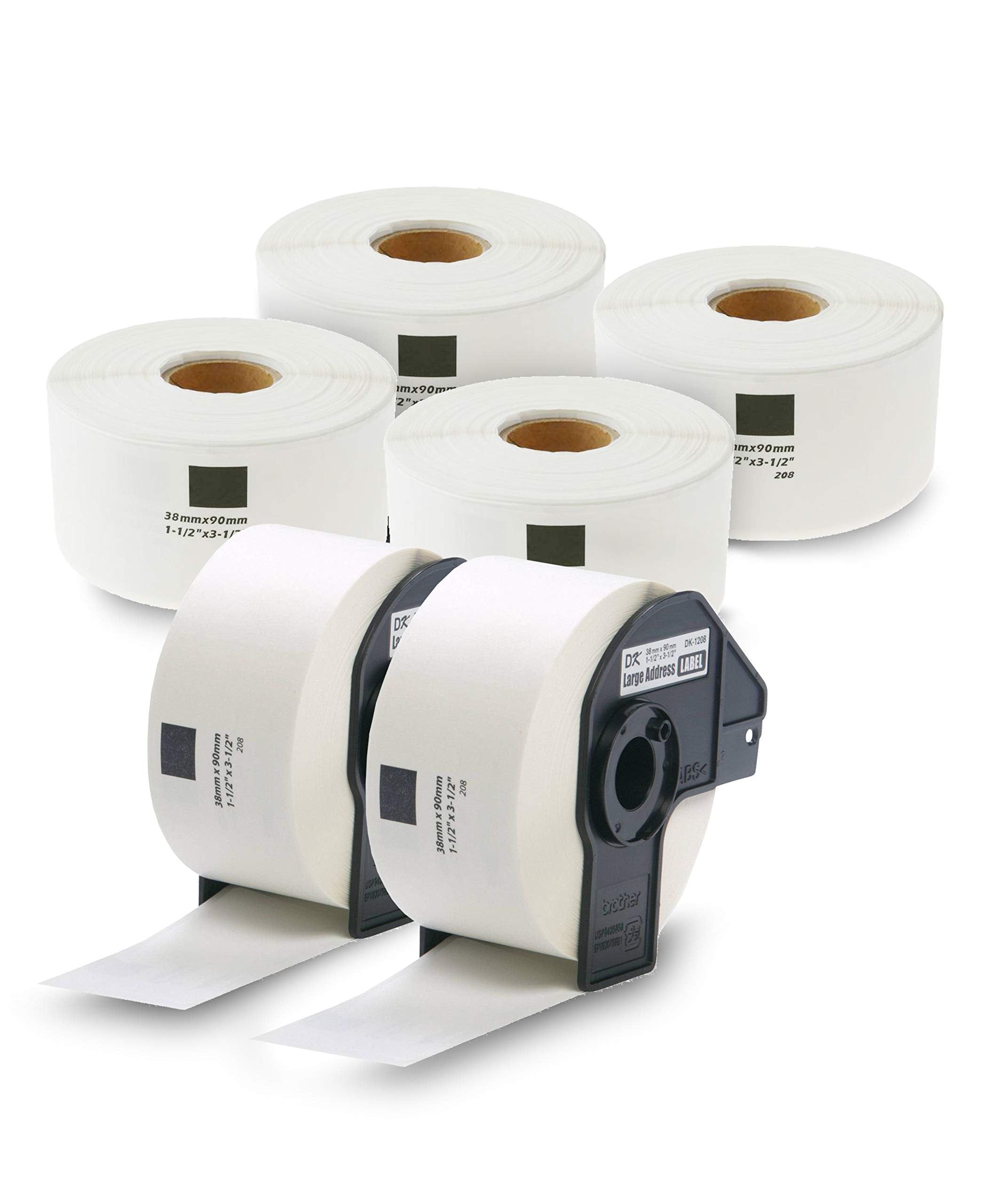 Enko - Compatible For Brother Dk1208 Dk-1208 1-1/2' X 3-1/2' Labels [6 Rolls / 2400 Labels With 2 Cartridge Frame]