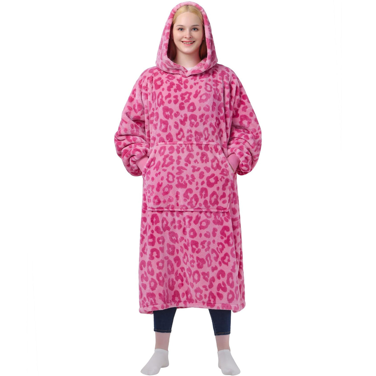 Waitu Wearable Blanket Sweatshirt - Warm Flannel Hoodie With Sleeves And Pocket For Adults And Kids