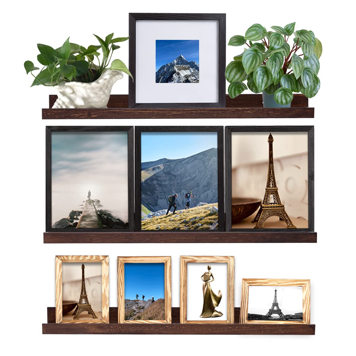 MBYD Floating Shelves 3 Same Dimensions, 24 Inch Deep Walnut Solid Wooden Shelves for Wall, Wall Mount Picture Ledge Wall Shelf 