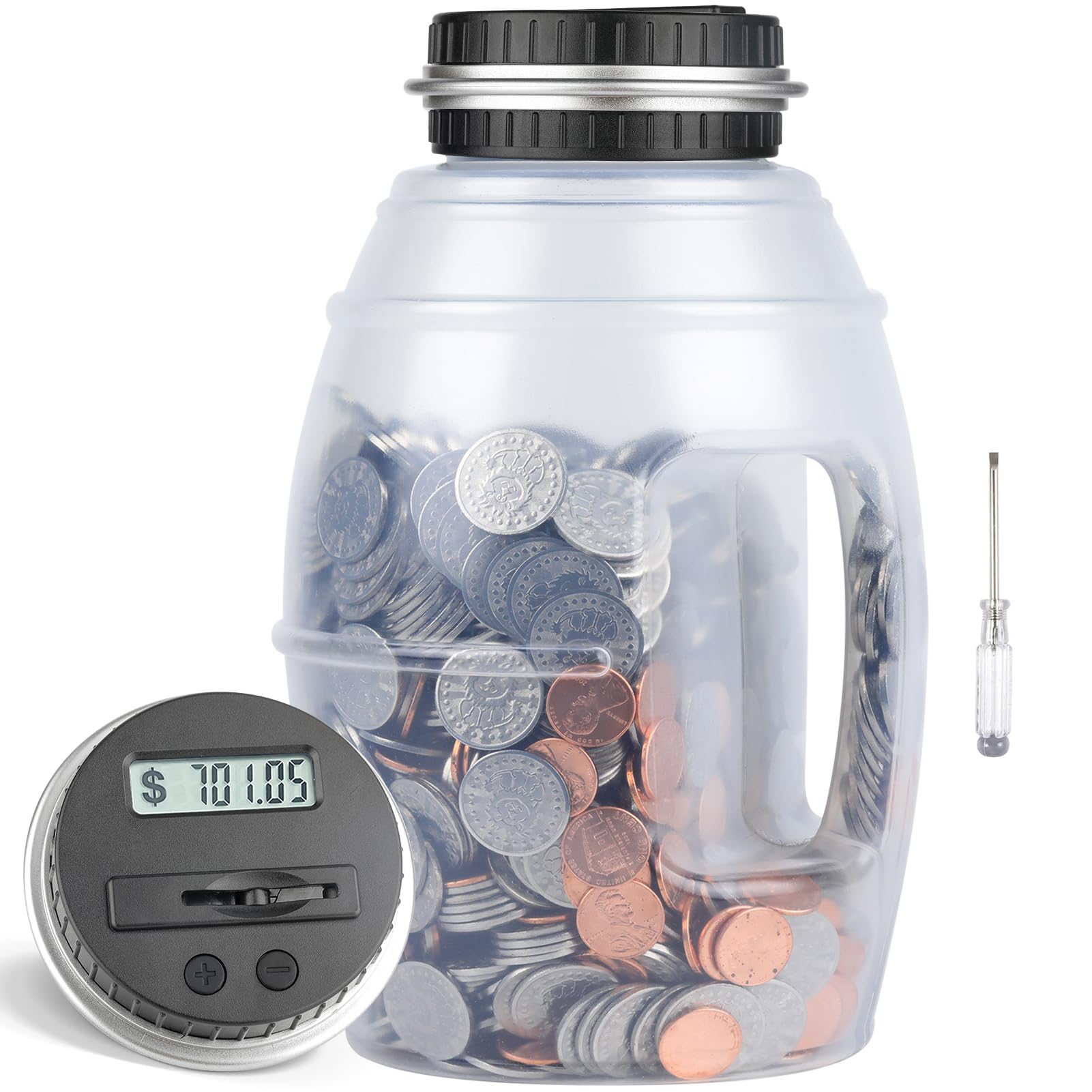 Large Digital Coin Bank For Kids And Adults - Lcd Counter, 2.8L Capacity For Us Coins (Silver)