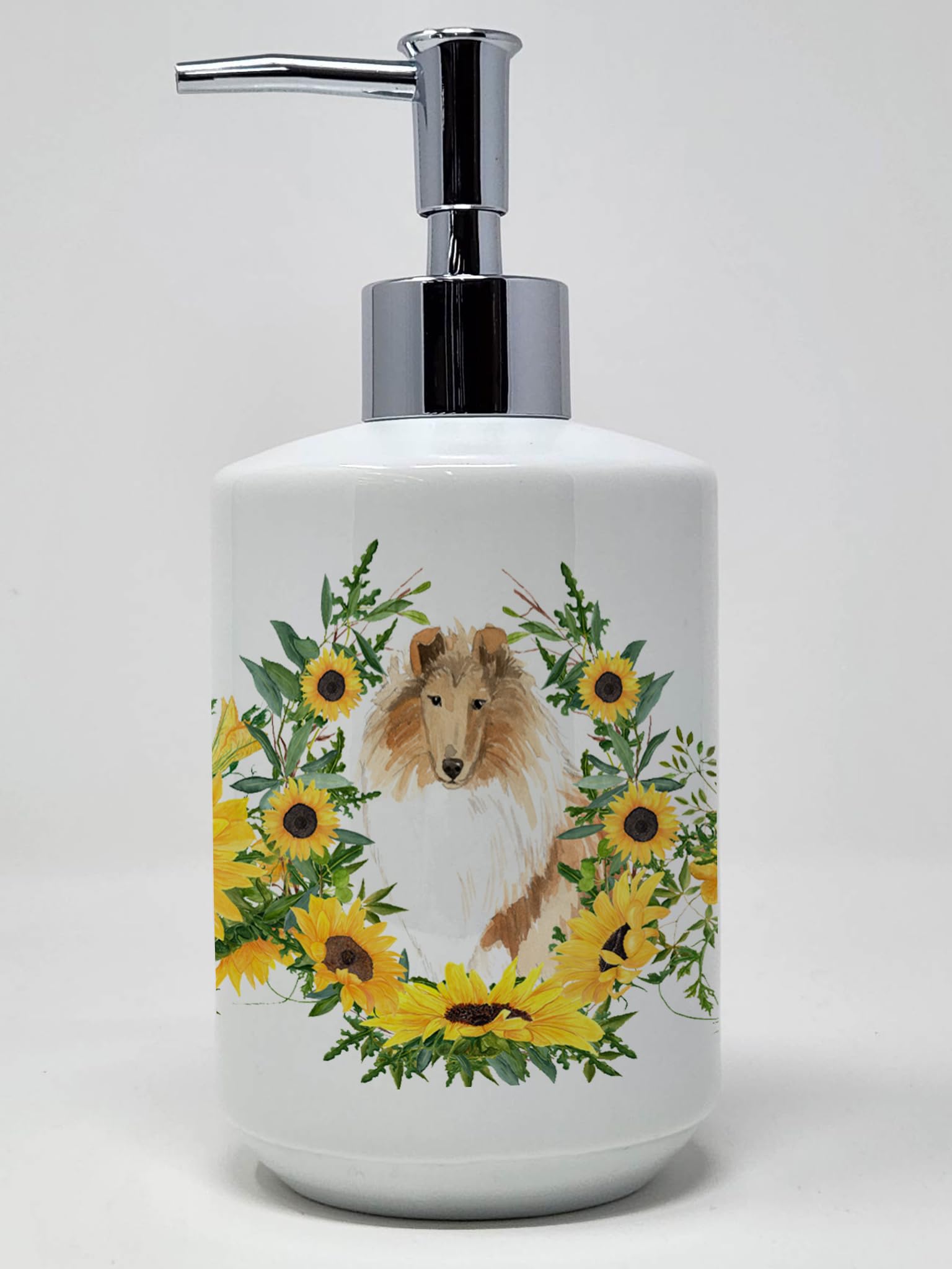 Caroline's Treasures CK2966SOAP Rottweiler in Sunflowers Ceramic Soap Dispenser Hand Soap Dispenser Pump Bottles for Bathroom Ki