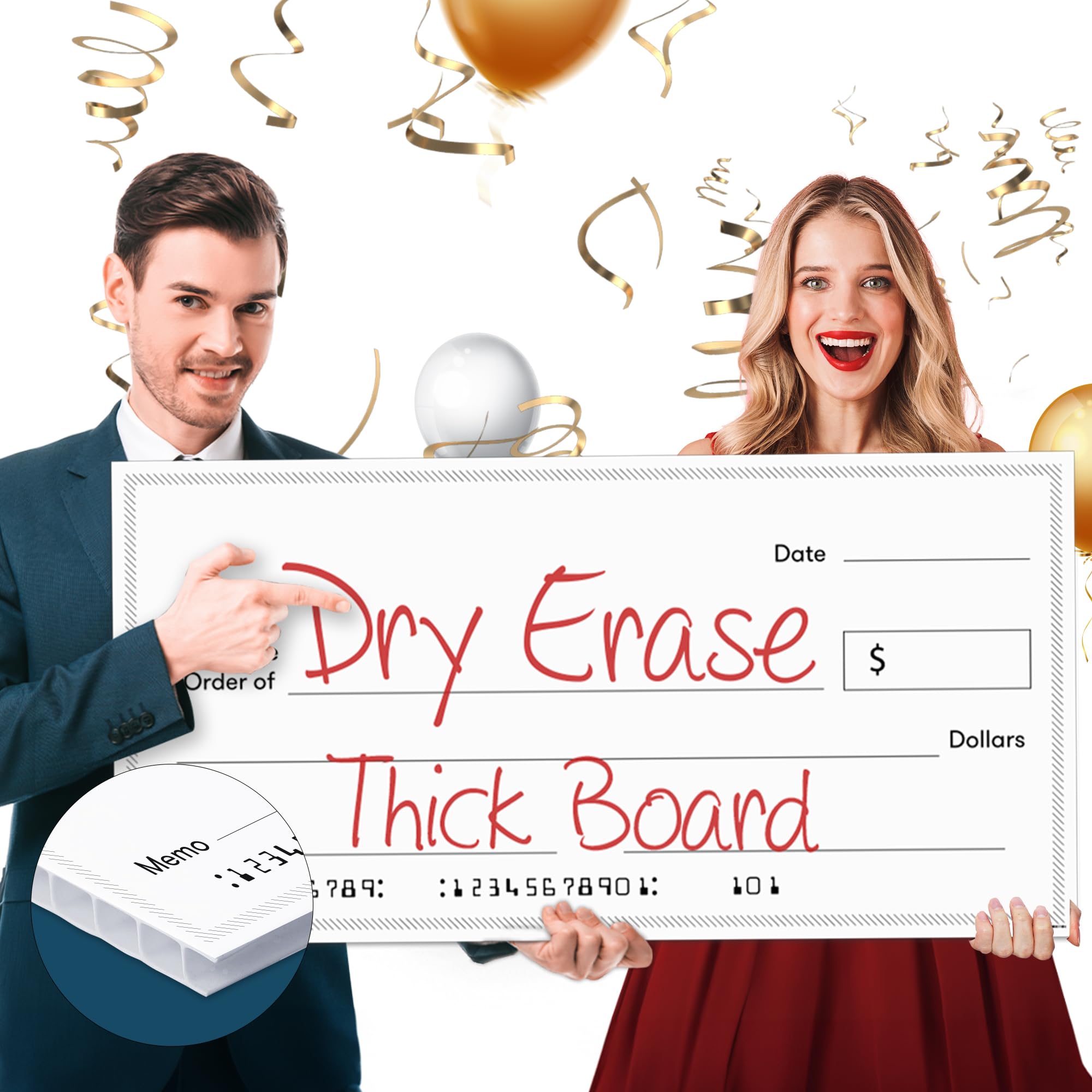 Giant Dry Erase Check - 16' X 32', Reusable Big Oversized Blank Check For Presentation - Great Photo-Op For Fundraisers, Chari
