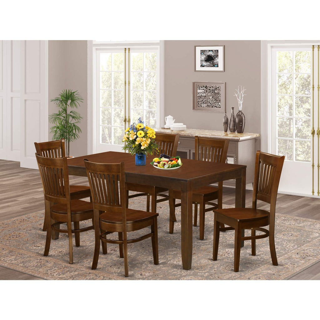 East West Furniture LYVA7-ESP-W Lynfield 7 Piece Set Consist of a Rectangle Dining Room Table with Butterfly Leaf and 6 Wooden Seat Chairs, 36x66 Inch