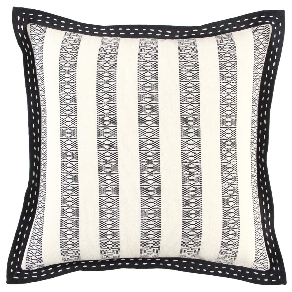 Rizzy Home Stripe 18&quot; x 18&quot; Down Pillow with Textured Cotton Cover-Black/Ivory