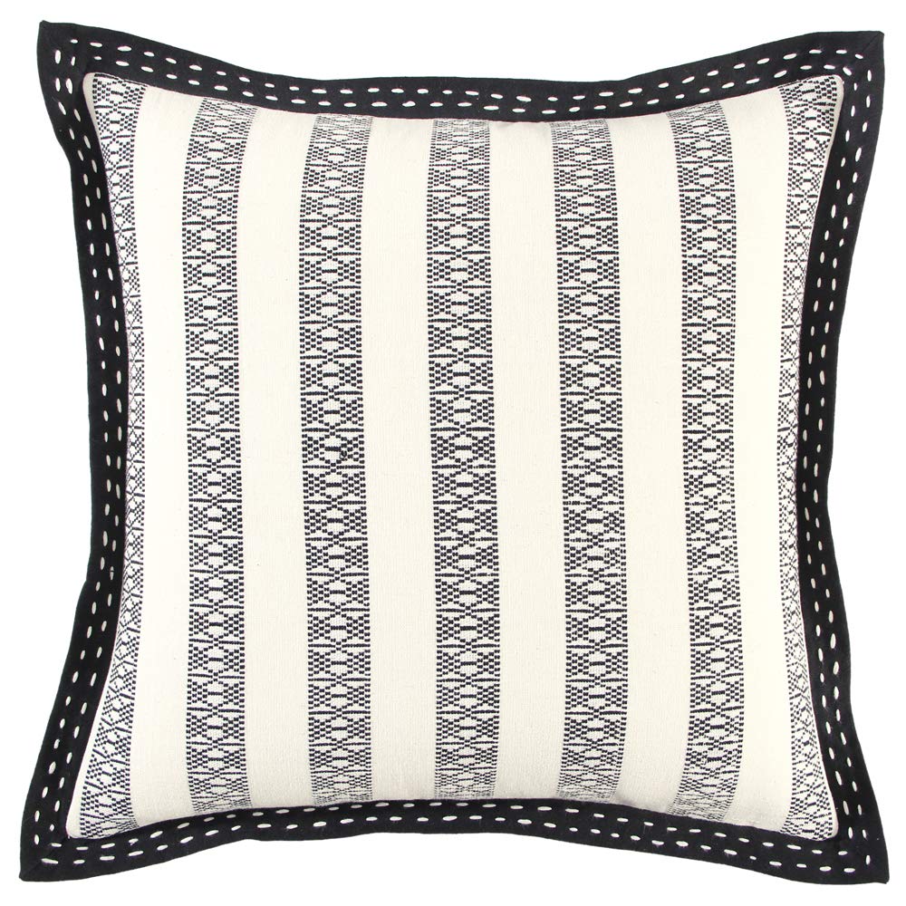 Rizzy Home Stripe 18" x 18" Down Pillow with Textured Cotton Cover-Black/Ivory
