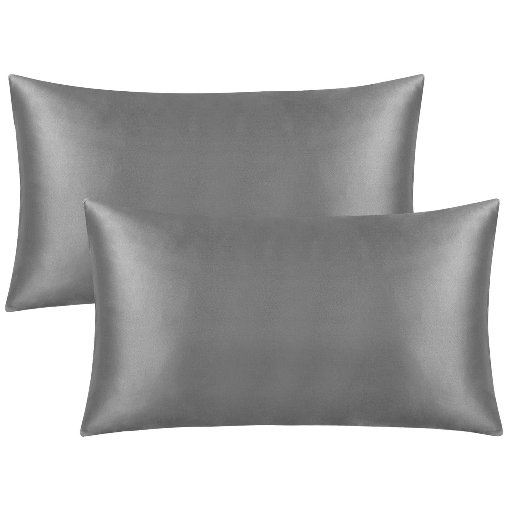 Flxxie 2 Pack Zipped Satin King Pillowcases For Hair And Skin, Silky And Super Soft (20'X36') Zippered Satin Pillow Cases, Dar