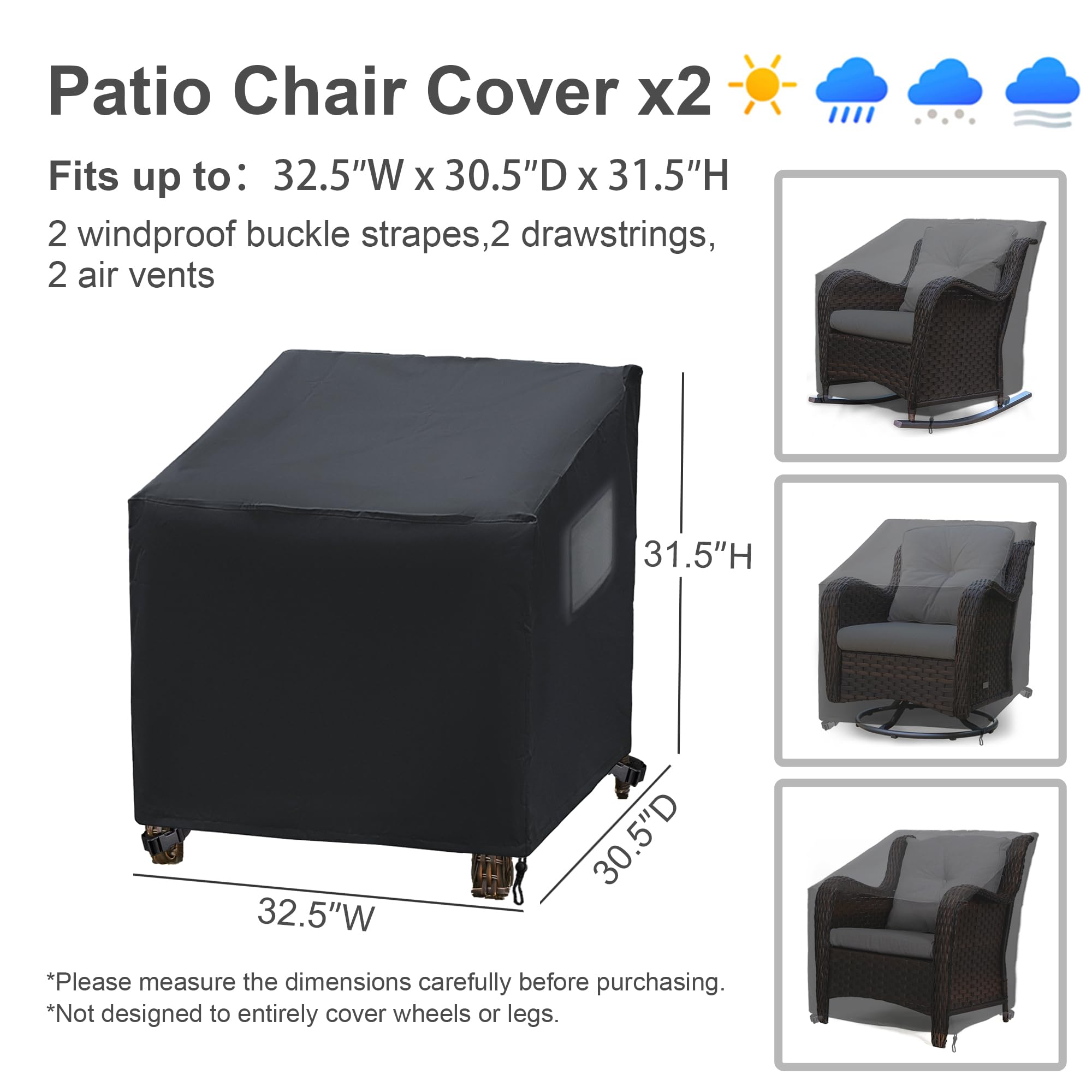 Baner Garden Patio Furniture Covers,Outdoor Furniture Cover Waterproof,Patio Furniture Set Covers For 4 Piece Outdoor Conversation Set,Patio Covers Set X-Large (Black)