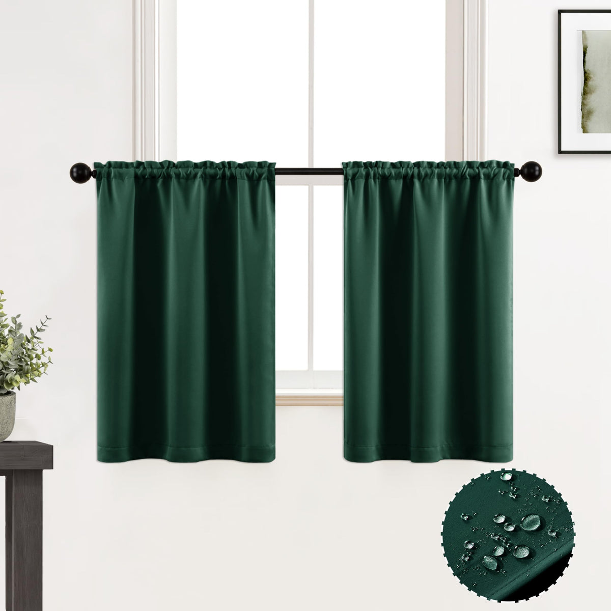 Xtmyi Green Kitchen Curtains For Christmas,Dark Emerald Short Window Curtains For Living Room Bathroom,24 Inch Length Sets Of 2