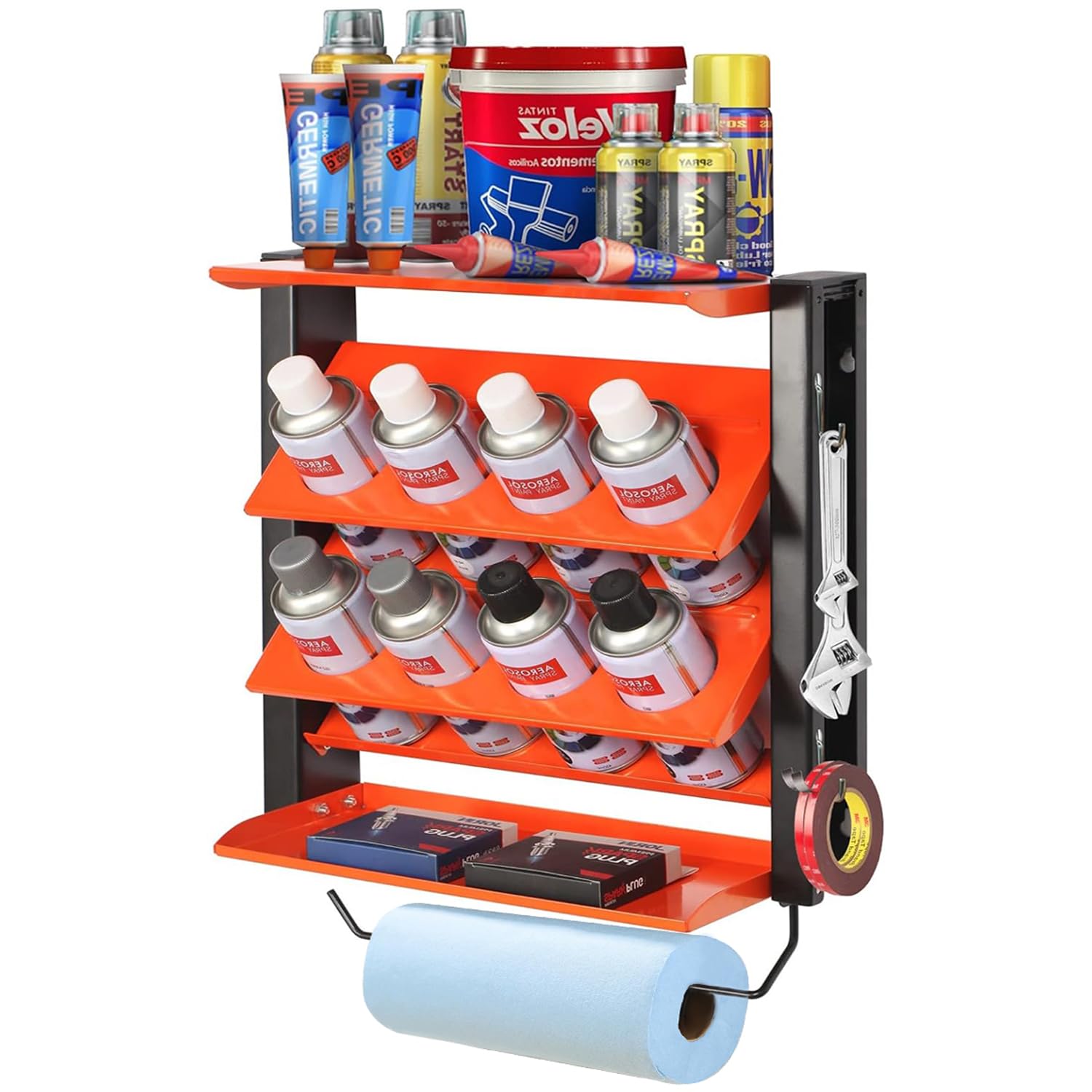 Wallmaster Spray Can Holder, Lube Can Wall Mount Storage Rack Heavy Duty Paint Bottle Organizer for Garage & Home | 8 Can Holes 