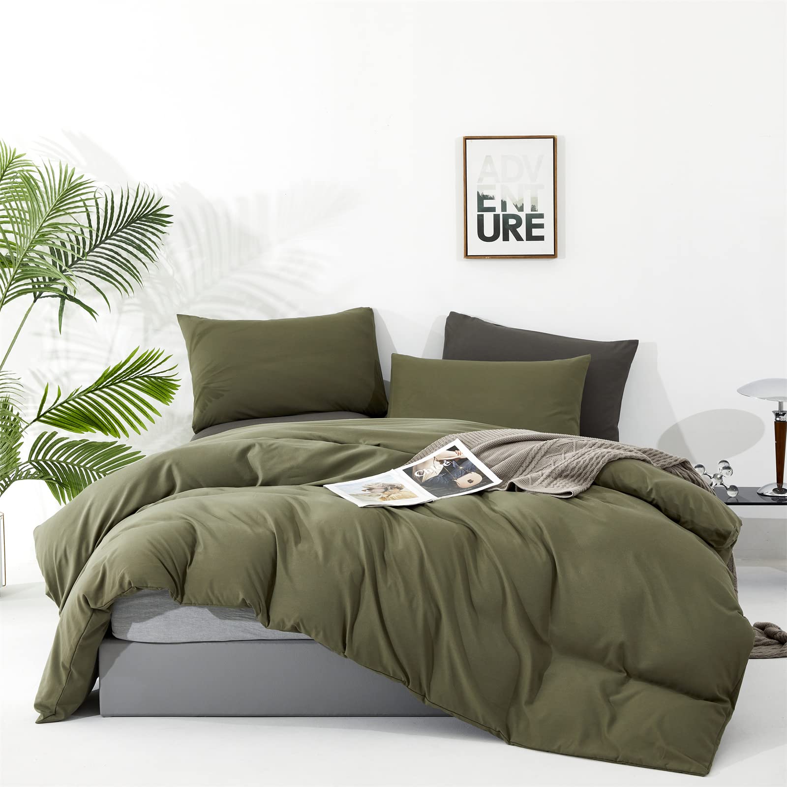 Clothknow Olive Green Queen Comforter Set 3Pcs Green Bedding Comforter Sets Light Green Queen Comforter Soft Dark Green Queen Size Comforter Set