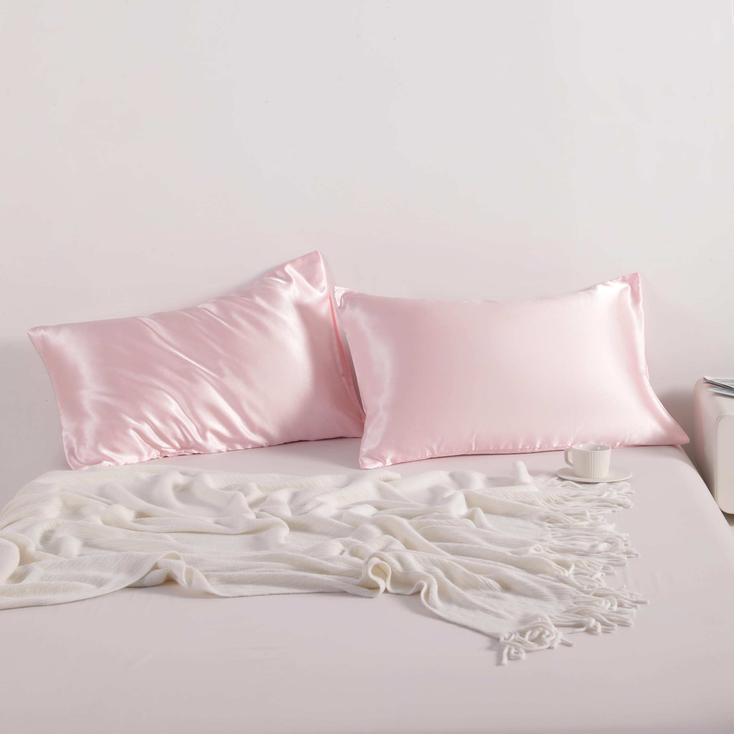 Ntbay 2 Pack Satin Queen Pillowcases For Hair And Skin, Luxurious And Silky Pillow Cases With Envelope Closure, 20X30 Inches, Light Pink