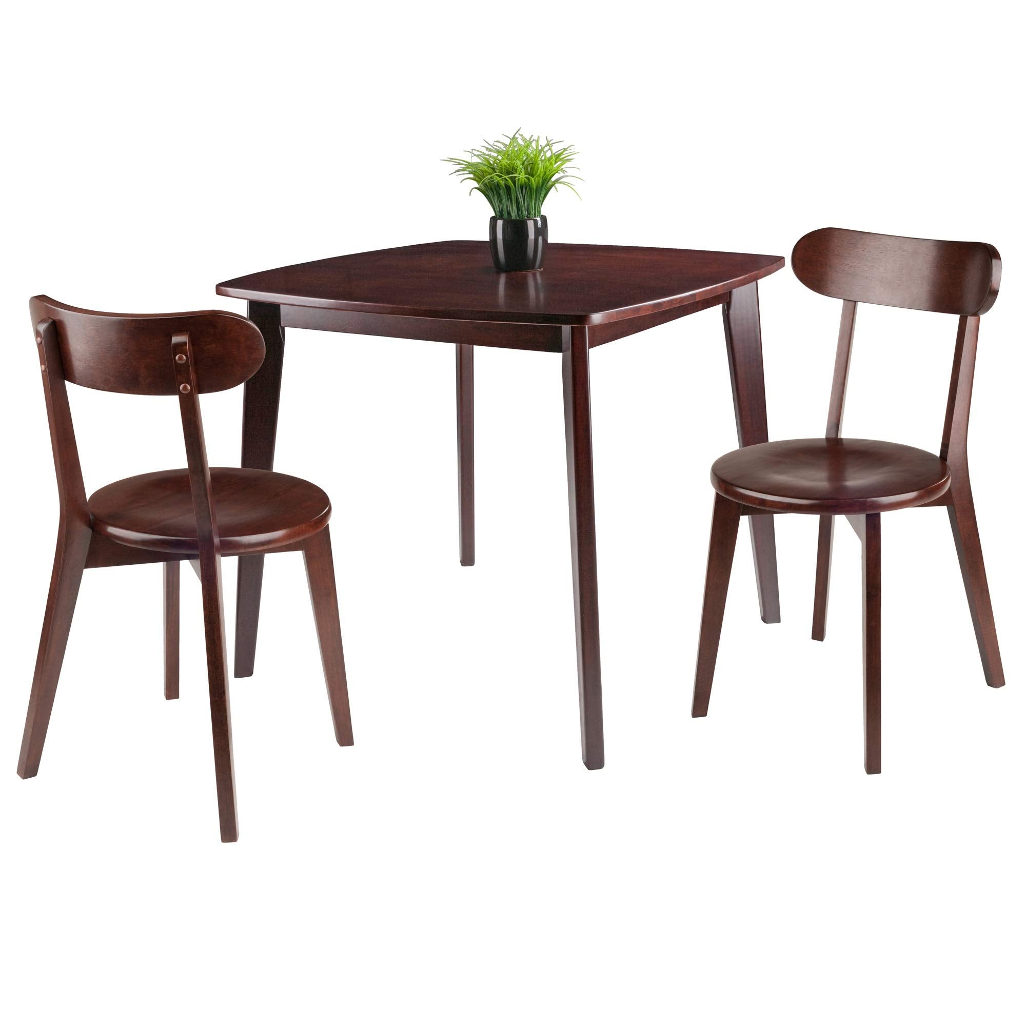 Ergode Pauline 3-Pc Table and Chair Set | Compact Size | Solid Wood | Walnut Finish | Ideal for Smaller Spaces | Assembly Required