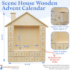 Scene House Wood Advent Calendar 18-3/4 X 16-3/4 Inch, Pack Of 1 Craft Christmas Advent Calendar With 24 Empty Drawers, By Woodp