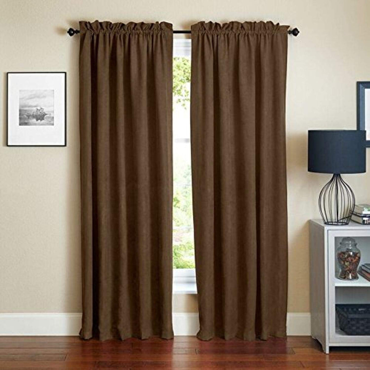 Blazing Needles Reversible Rod Pocket Room-Darkening Microsuede Curtain Panels, 84&quot; by 52&quot;, Chocolate 2 Count