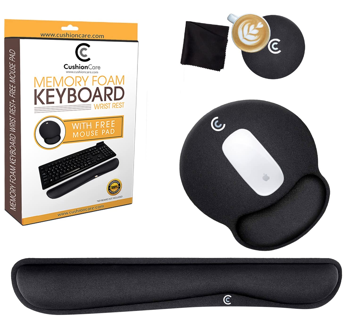 4Pc Wrist Rests For Keyboard And Mouse Pad Set - Memory Foam Cushion, Black - Ergonomic Wrists Hand Arm Rest Support For Laptop