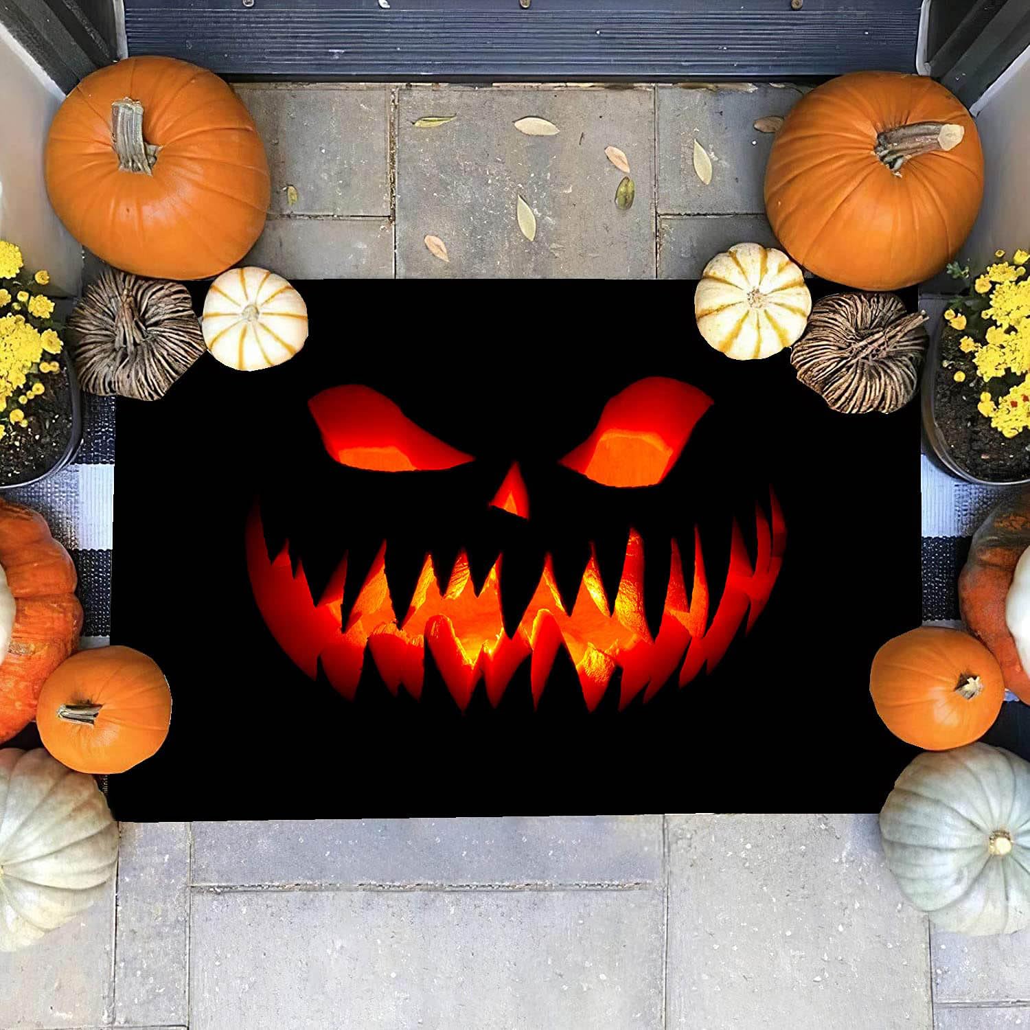 Suqkxco Halloween Welcome Doormat, 17 X 29 Inch Halloween Pumpkin Decorative Bathroom Mat Rubber Backing Non-Slip Floor Mat For