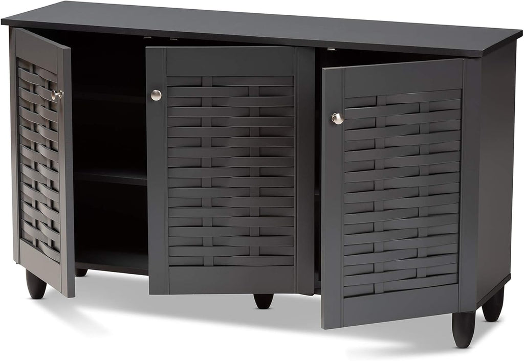 Click to see full view      5+  VIDEO Baxton Studio Wadia Modern and Contemporary Dark Gray 3-Door Wooden Entryway Shoe Storage Cabinet