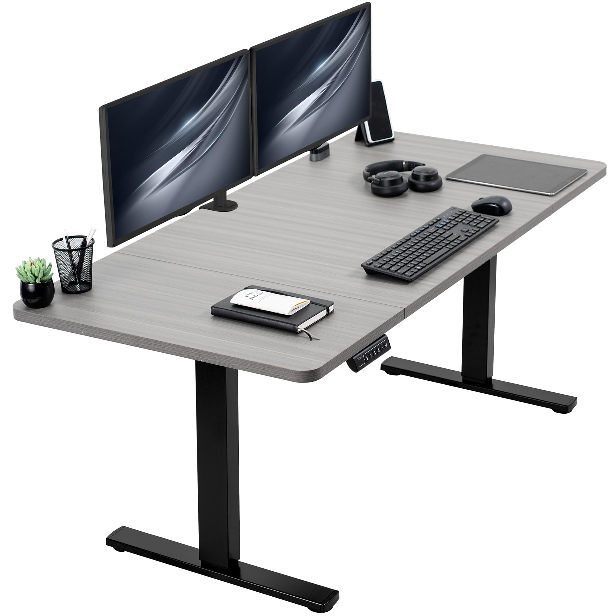 VIVO Electric 60 x 30 in Standing Desk, Memory Height Adjustment, 1B Series, Holds 220 lbs, Dark Gray Top Black Frame, DESK-KIT-