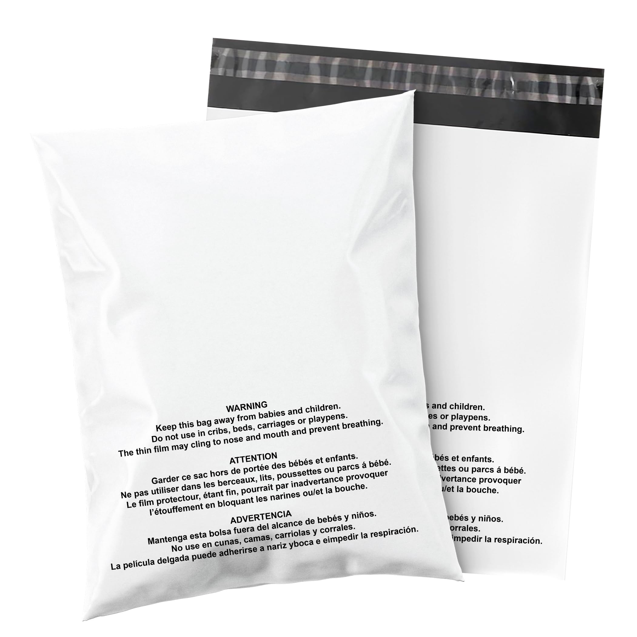 Shop4Mailers 10'X13' Glossy White Poly Bags With Suffocation Warning 2 Mil For Packaging, Shipping - Permanent Adhesive Self S