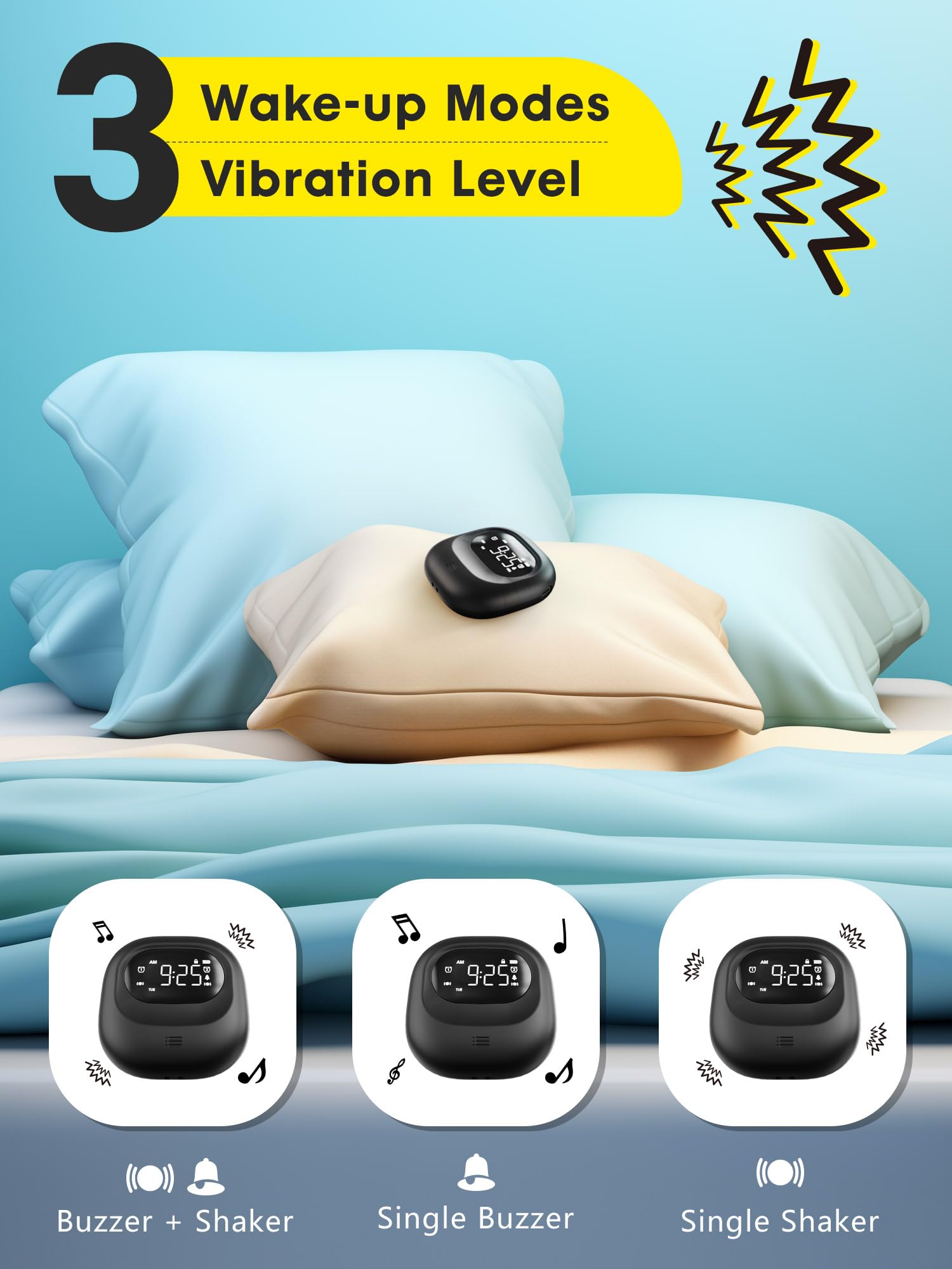 Rocam Loud Dual Alarm Clock With Bed Shaker, Vibrating Alarm Clock For Heavy Sleepers Adults/Kids/Teens/Deaf, Rechargeable Batte