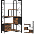CHOEZON Corner Bookshelf, 5Tier LShaped Bookcase with Drawers and Storage Basket, Industrial Corner Shelf, Tall Display Shelf 