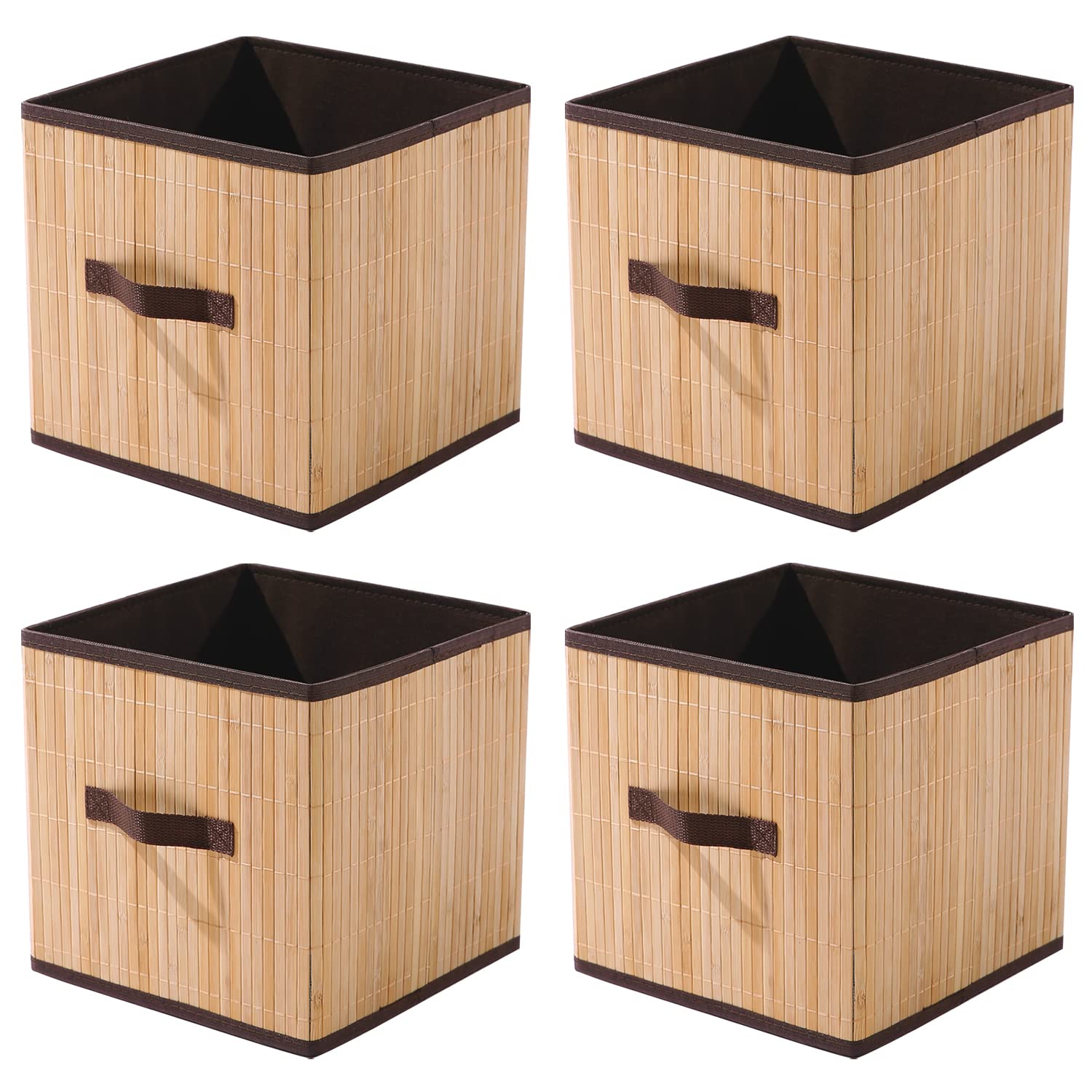 Homestorie EcoFriendly Foldable Natural Bamboo Cube Storage Basket (Pack Of 4) (Ar1540)