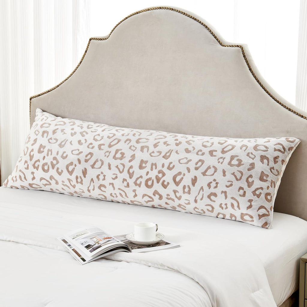 SOCHOW Body Pillow Cover 21x54 Inches, Super Soft and Cozy Leopard Print Fleece Long Body Pillowcase with Zipper Closure,1 Pack,