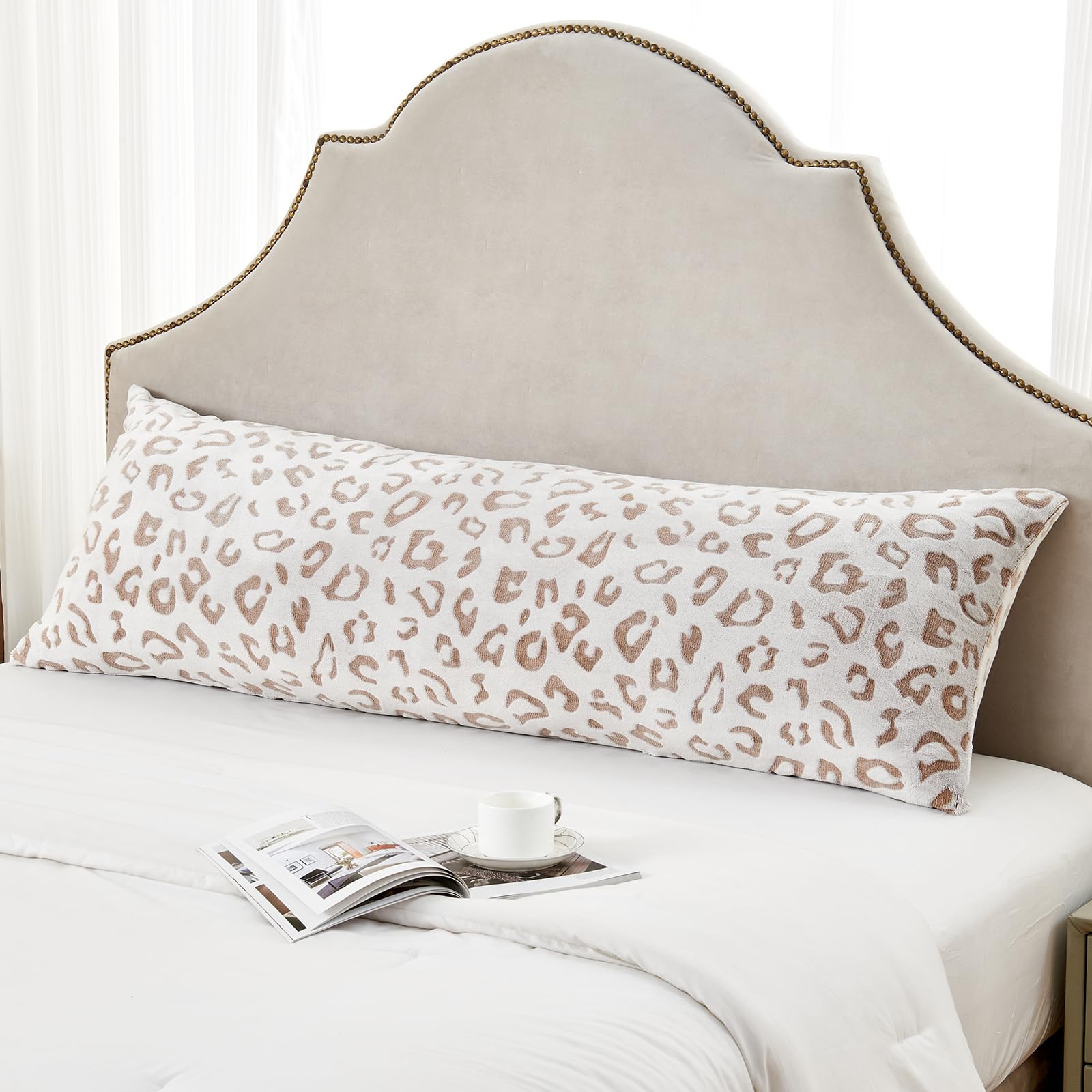 SOCHOW Body Pillow Cover 21x54 Inches, Super Soft and Cozy Leopard Print Fleece Long Body Pillowcase with Zipper Closure,1 Pack,