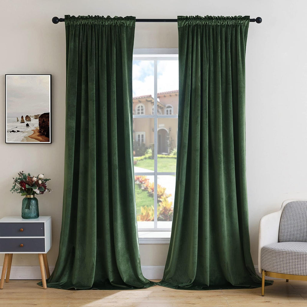 Miulee Olive Green Velvet Curtains Thermal Insulated Blackout Curtain Drapes For Bedroom Living Room Darkening 120 Inches Long Curtains Panels Rod Pocket Set Of 2