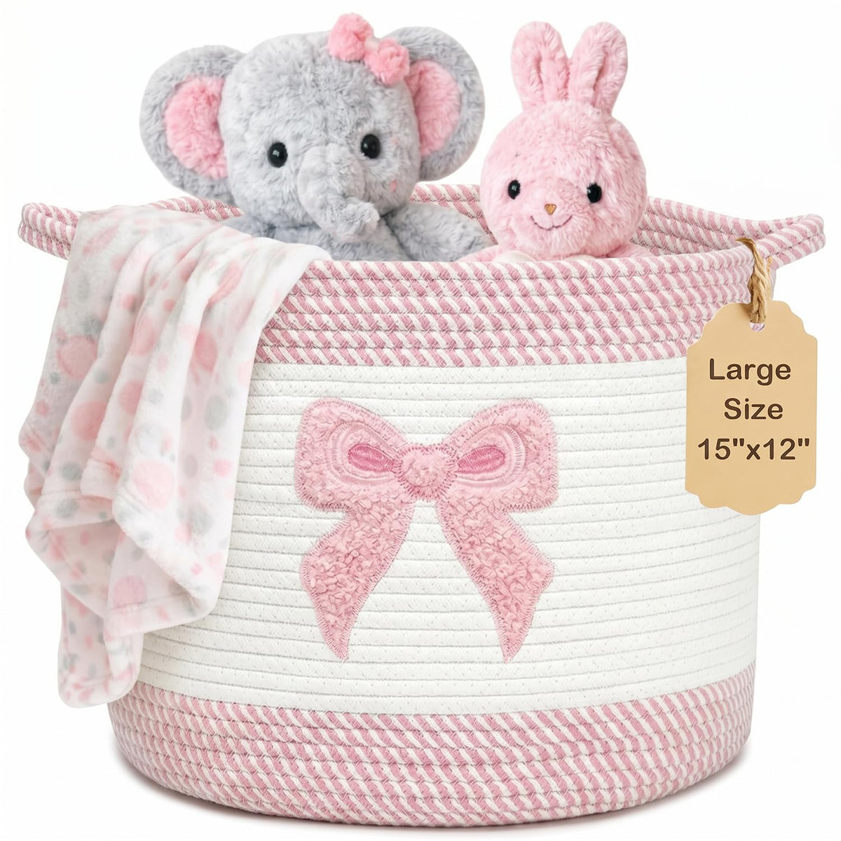 Baby Laundry Basket for Nursery, Large 15x12Baby Girl Storage Baskets