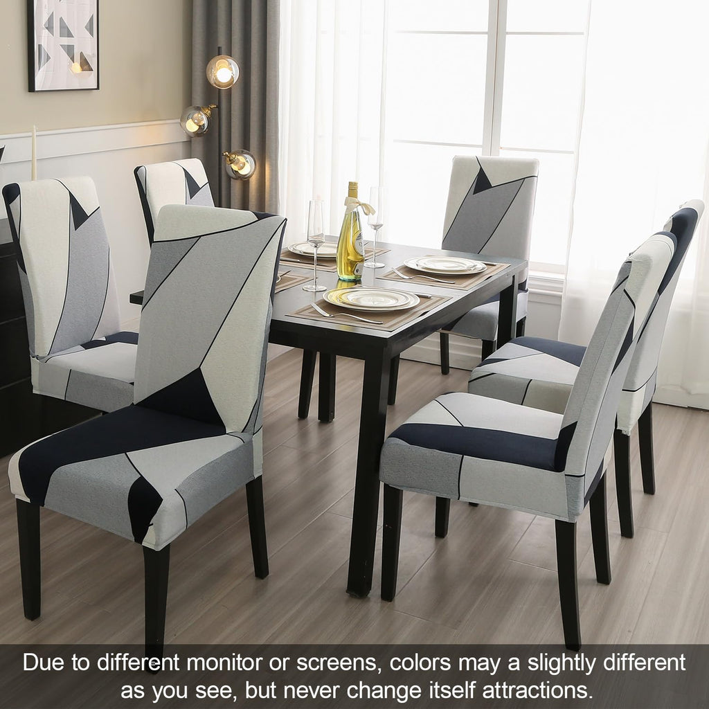Jqinhome Pattern Chair Covers For Dining Room Set Of 4, High Stretch Removable Washable Parsons Chair Slipcover For Home Party Hotel Wedding Ceremony (White Grey,4Pcs)