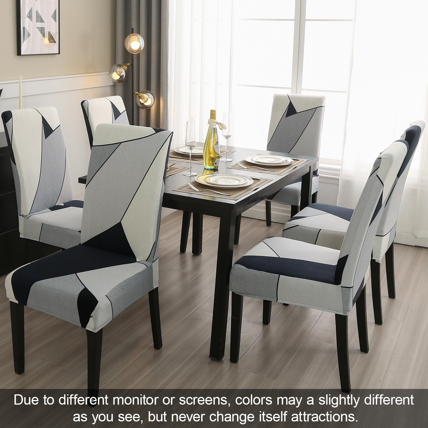 Jqinhome Pattern Chair Covers For Dining Room Set Of 6, High Stretch Removable Washable Parsons Chair Slipcover For Home Party Hotel Wedding Ceremony (White Grey,6Pcs)