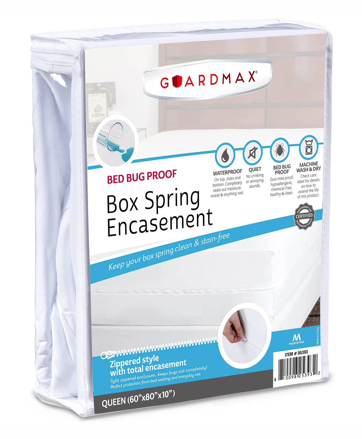 Guardmax Premium Box Spring Cover - Queen Size Waterproof And Bed Bug Proof Zippered Box Spring Encasement - 6 Side Absorbent Bo
