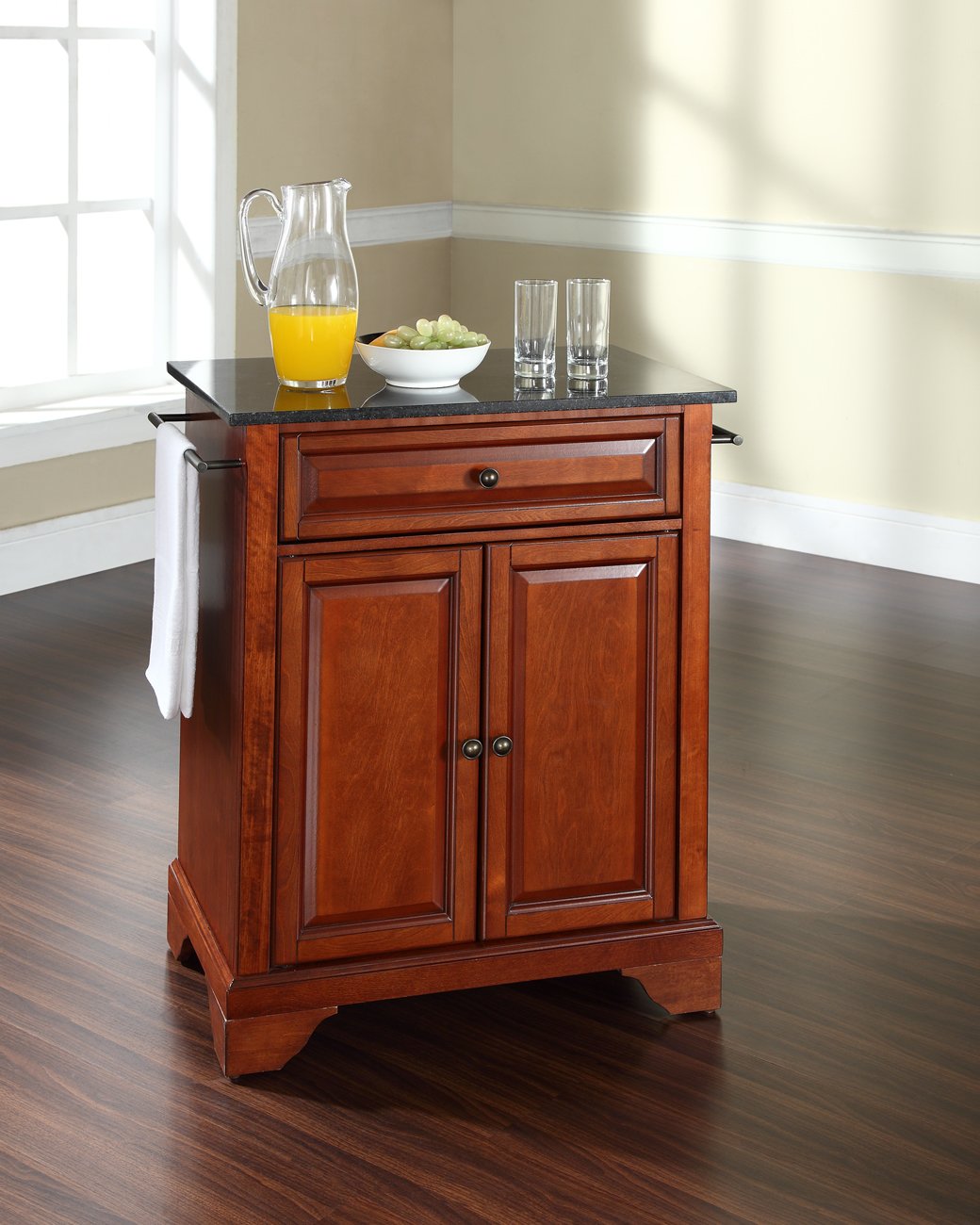 Crosley Furniture Lafayette Cuisine Kitchen Island With Solid Black Granite Top - Classic Cherry