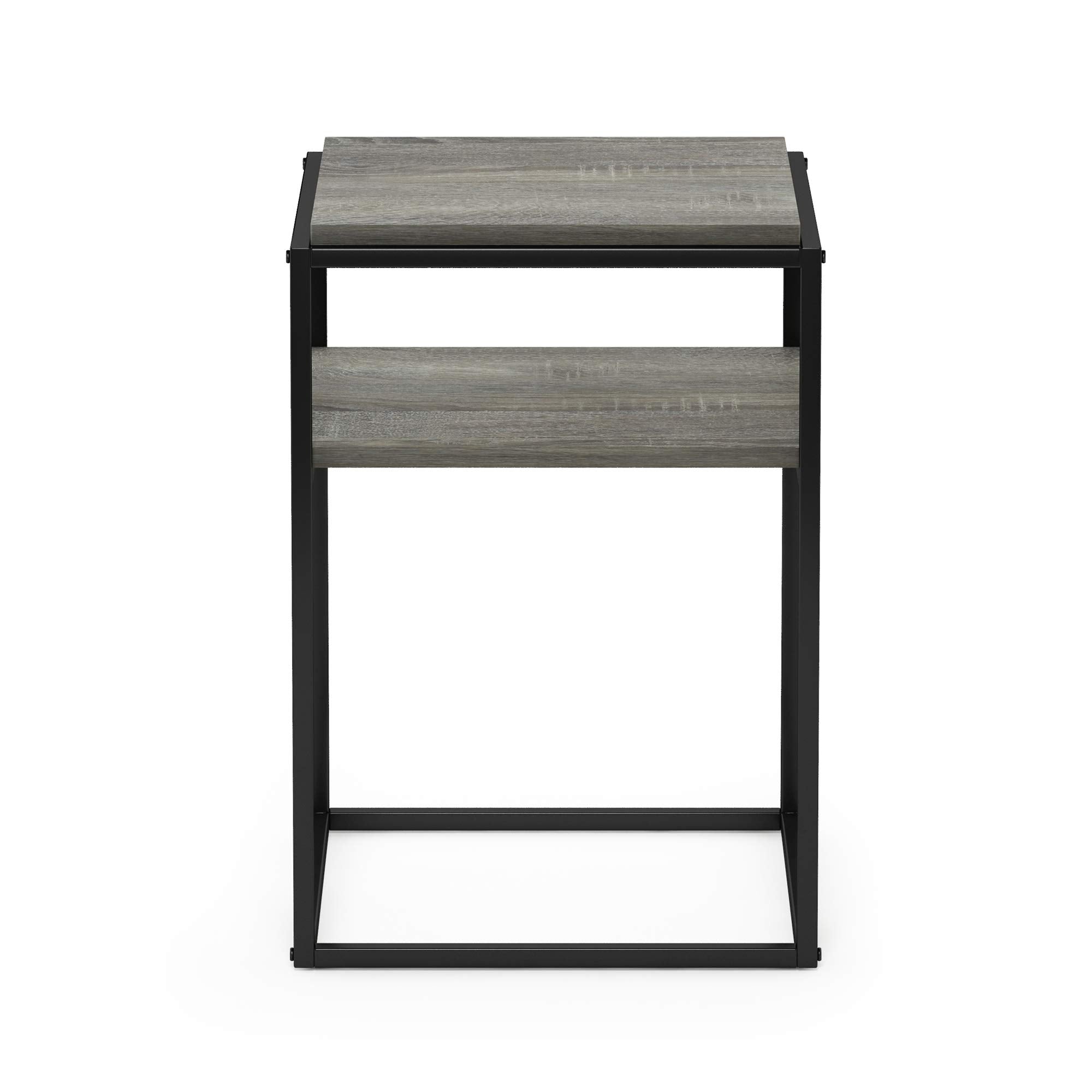 Furinno Simplistic End Side Night Stand/Bedside Table With Stainless Steel Tubes, Stackable Metal Frame, French Oak Grey