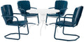Crosley Furniture Ridgeland 5-Piece Outdoor Dining Set for 4, Retro Metal Round Patio Table and Chairs, Navy Gloss