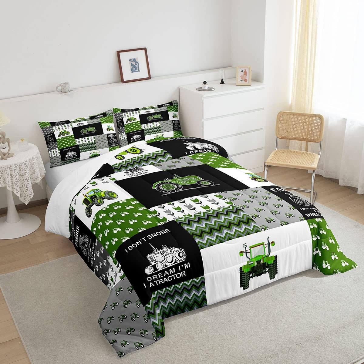 Feelyou Tractor Comforter Set Cartoon Farm Tractor Down Duvet For Kids Boys Girls Truck Car Bedding Set Harvester Excavator Comf