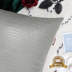 Brawarm Faux Leather Pillow Covers 20 X 20 Inches, Gray Leather Pillow Covers Pack Of 2, Crocodile Leather Decorative Throw Pill