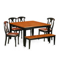 East West Furniture PFKE6-BCH-LC 6 Piece Modern Dining Table Set Contains a Square Wooden Table with Butterfly Leaf and 4 Faux Leather Dining Chairs with a Bench, 54x54 Inch, Black & Cherry