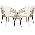 Porwey 3 Piece Patio Bistro Set, Outdoor Wicker Apartment Balcony Furniture Sets, Rattan Table And Chairs Set Of 2 For Porch Bac