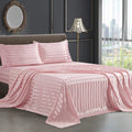 Siinvdabzx 4Pcs Satin Sheets Stripe Printed Sheets, Italian Style Silky Soft Blush Pink Satin Queen Bed Sheets With Deep Pocket,