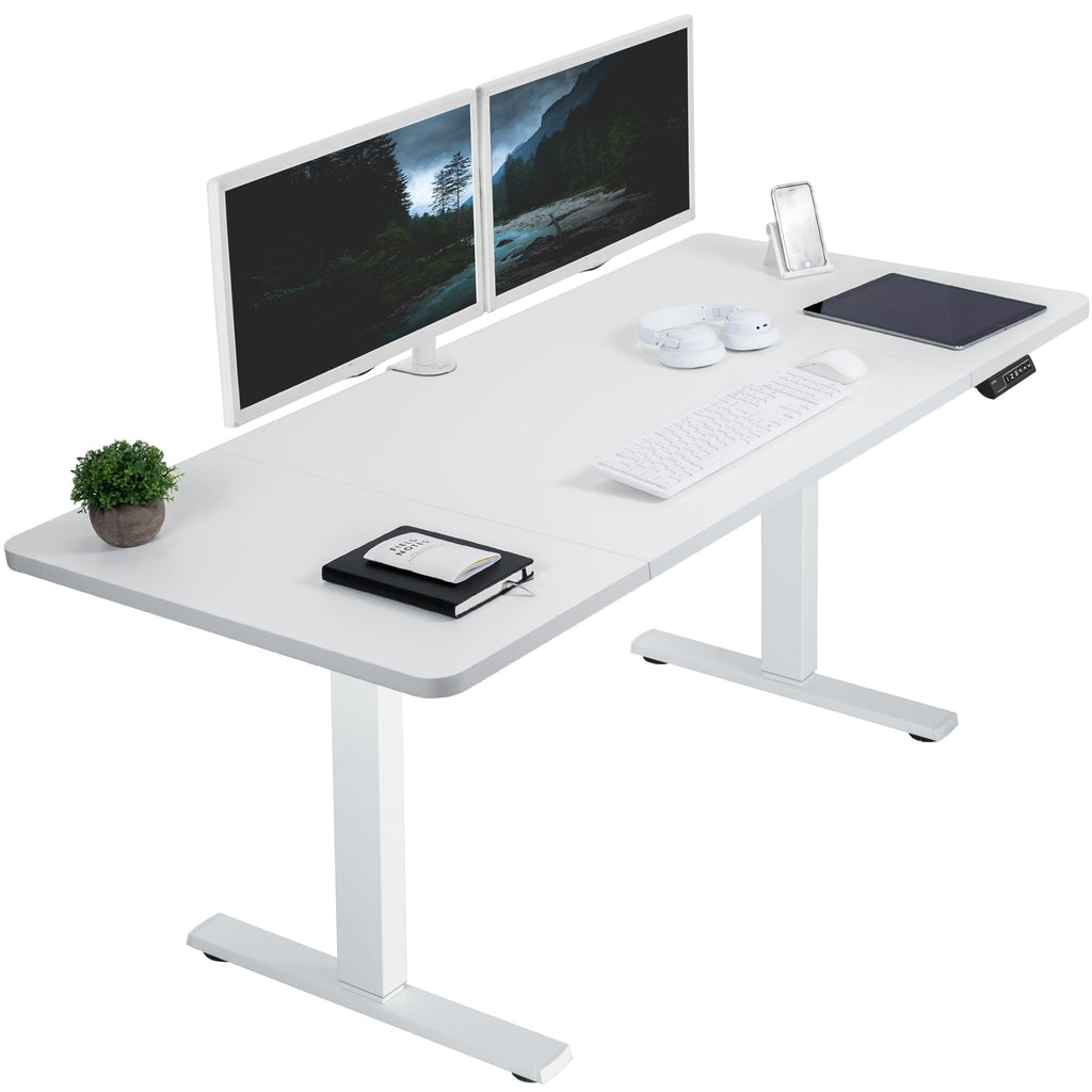 Vivo Electric 60 X 30 Inch Standing Desk Workstation, Memory Controller Height Adjustment, 1B Series, White Top White Frame, Desk-Kit-1W6W-30
