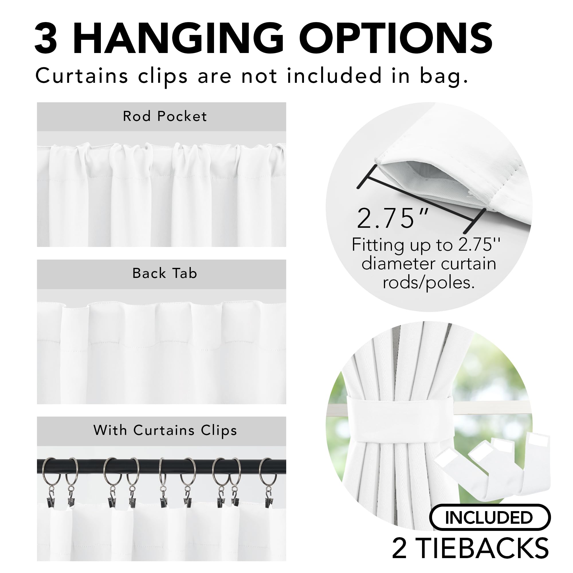 Deconovo Blackout Curtains – Room Darkening, Noise-Reducing, Thermal Insulated – Energy-Efficient Window Treatment For Bedroom, Living Room & Home Office – 2 Panels, White, 52W X 54L Inch