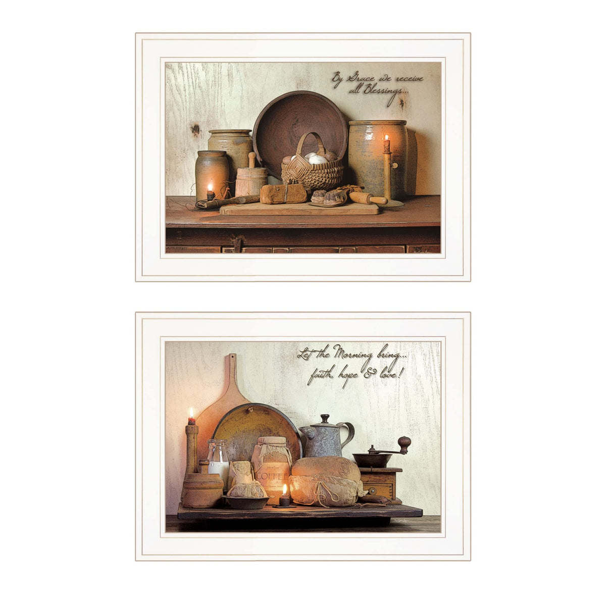 Set Of Two By Grace 1 White Framed Print Kitchen Wall Art