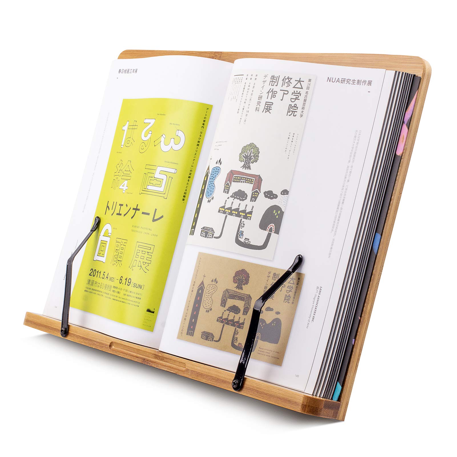 Large A+ (15.4 X 11) Inch Xl Bamboo Book Stands & Holders For Reading Hands Free In Bed,Cookbook,Textbook,Law,With 6 Adjustable