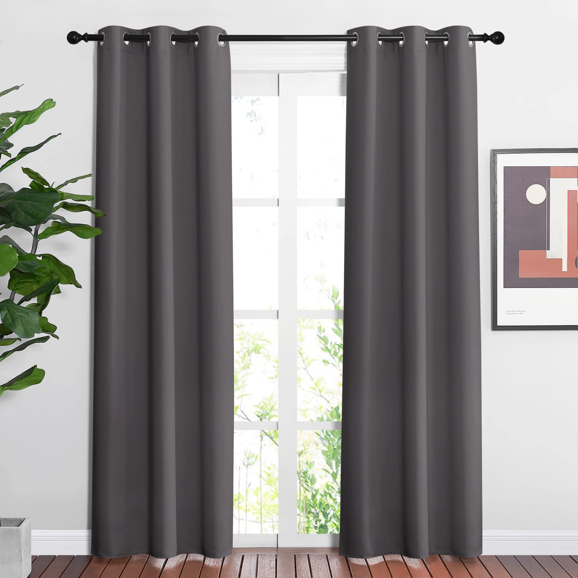 Nicetown Blackout Window Curtains 84 Inch Long - Grommet Top Room Darkening Thermal Insulated Solid Vertical Drapes For Bedroom/