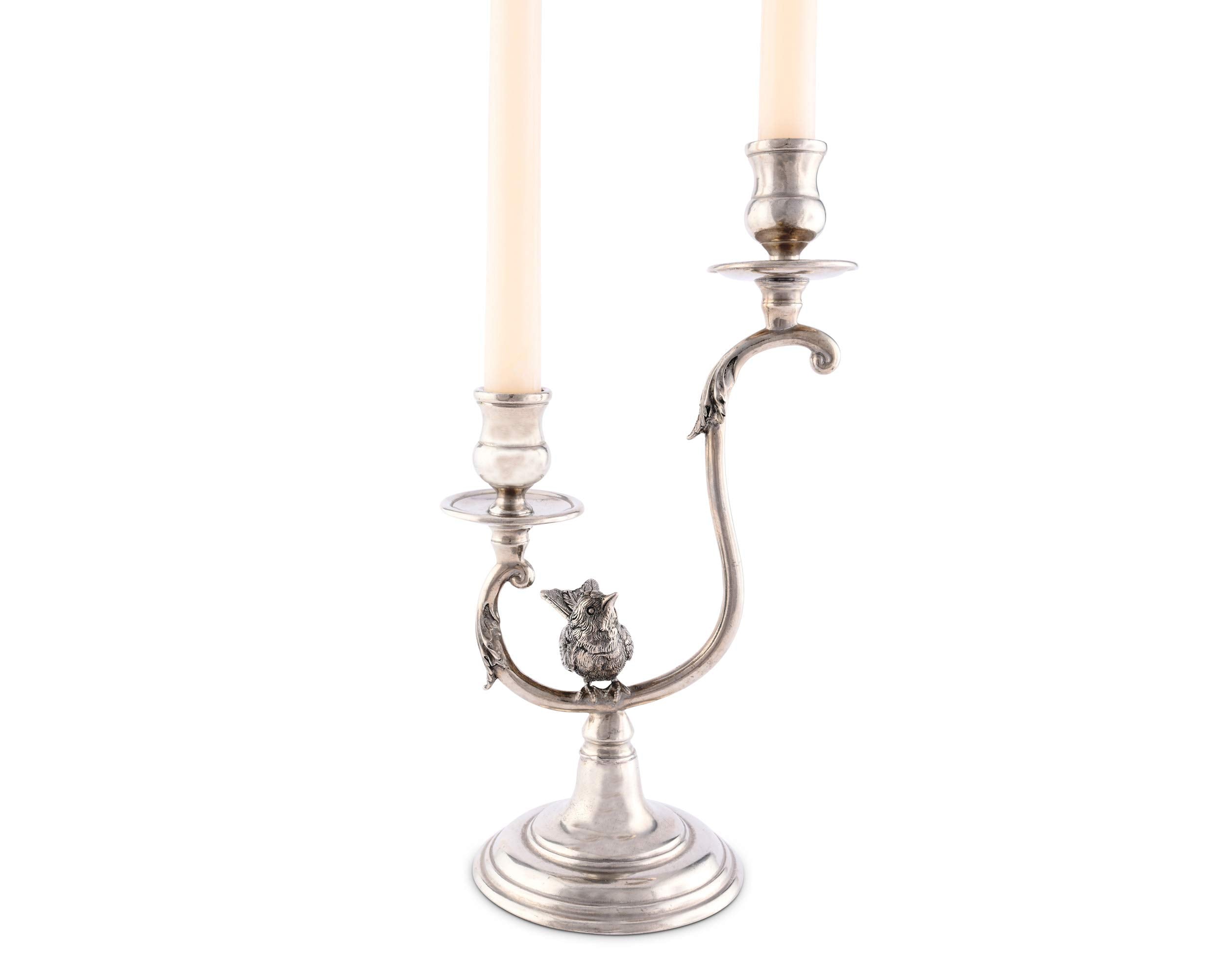 Vagabond House Two Taper Pewter Song Bird Candelabra 12 inch Tall
