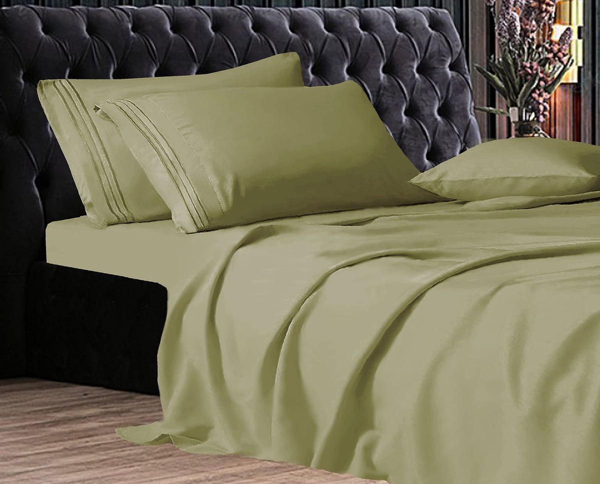 Elegant Comfort Luxe Quality Microfiber 3-Line Sheet Set Breathable, Buttery-Smooth Weave, 1500 Premium Hotel Quality, 4-Piece S
