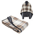 forestfish Fleece Wearable Blanket, Plaid Lap Blanket Comfy Poncho Throw with Buttons for Bed Sofa Office, Mocha